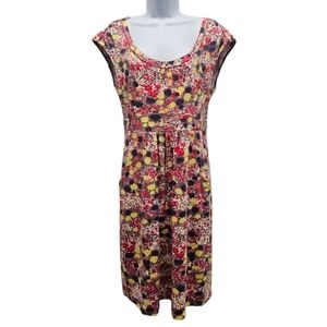 Boden Floral Abstract Colorful Print Cap Sleeve Dress w/ Pockets Size 12R Casual